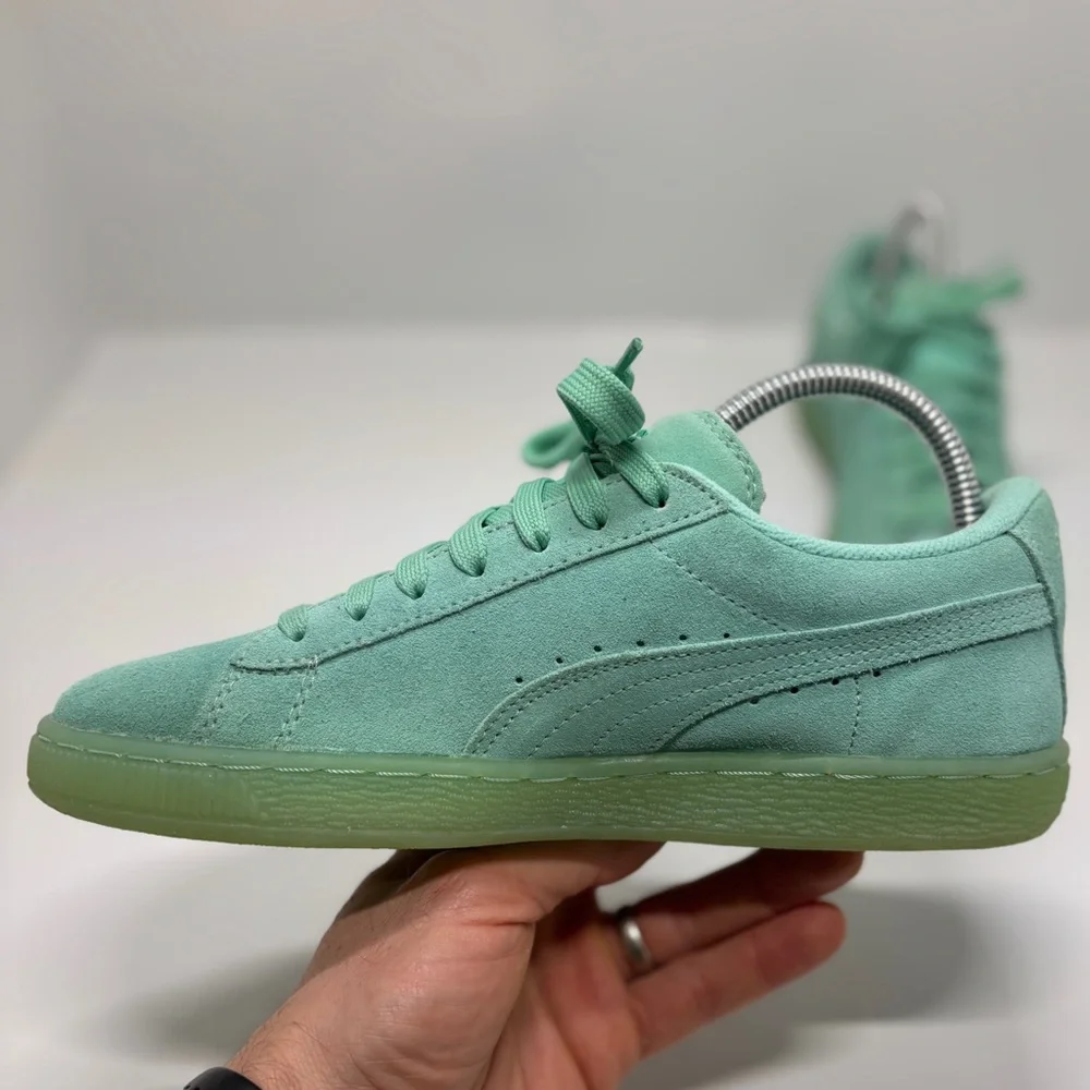 Puma Suede Classic Mint Green Iced Sole Sneakers Size US 6.5C Translucent Sole - Picture 12 of 13